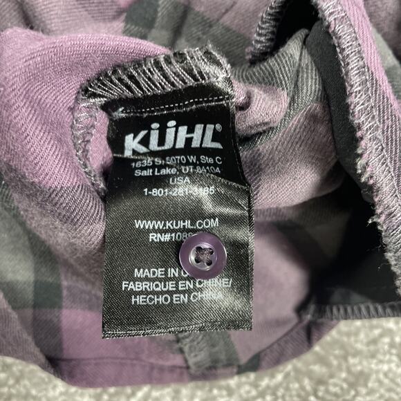 Kuhl Flannel Shirt Womens Small 1/2 Button Pockets Plaid Purple Outdoors - Picture 7 of 15